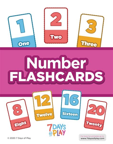 Number Flashcards 1-20 - Printable for Kids - 7 Days of Play