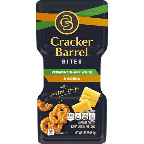 Cracker Barrel Bites, Vermont Sharp White Cheddar & Gouda with Mini Pretzels, Individually ...