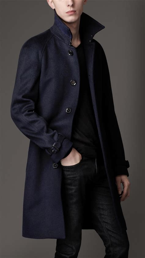 Lyst - Burberry Midlength Wool Cashmere Trench Coat in Blue for Men