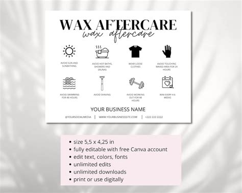 Waxing Aftercare Card Template Printable Hair Removal Care - Etsy