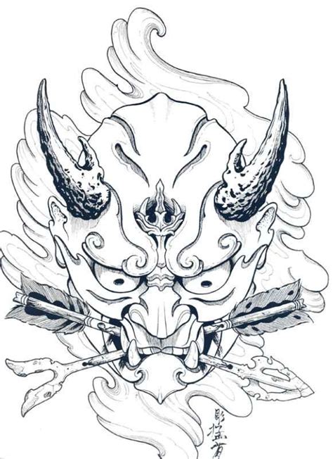 Japanese HANNYA MASK Tattoo Designs by Horimouja. Outline Stencil ...