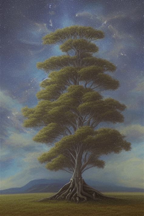 Oil Painting of the World Tree Rising Up into the Milkyway · Creative Fabrica