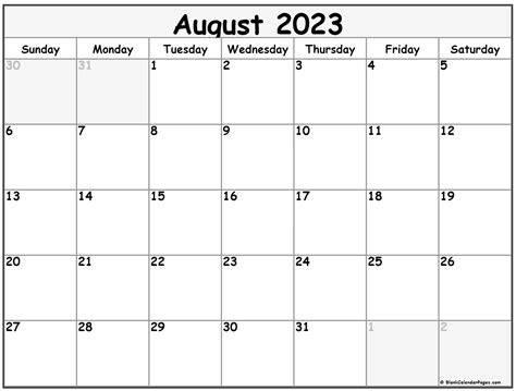 August 2023 Blank Monthly Calendar - Riset
