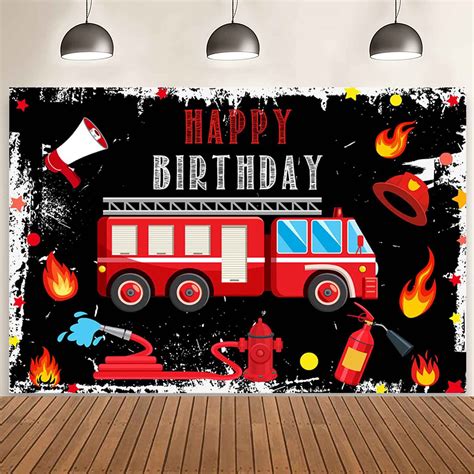 Buy AIBIIN 7x5ft Firetruck Backdrop for Boy Birthday Fire Hydrant Fireman Theme Black Background ...