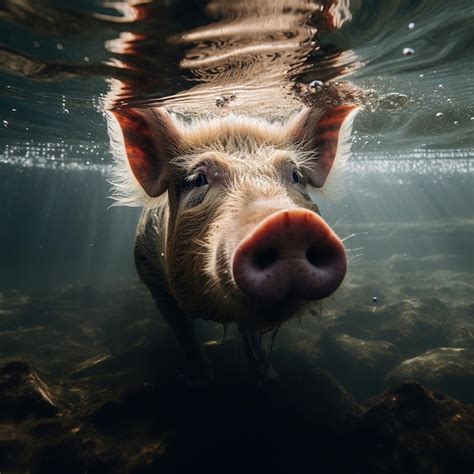 Premium AI Image | A pig is swimming in the water