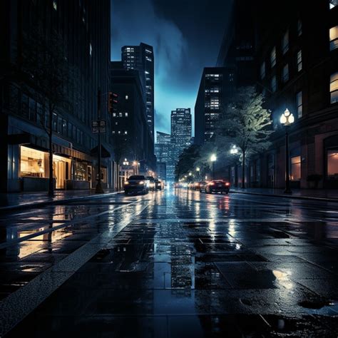 Rain on road street in dark night | Premium AI-generated image