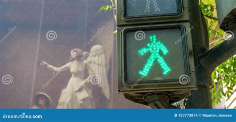 Pedestrian crossing light stock photo. Image of sign - 129773874