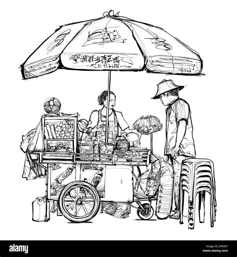 Vendedor ambulante de alimentos en Bangkok (calle, comida, Tailandia) - ilustración vectorial ...