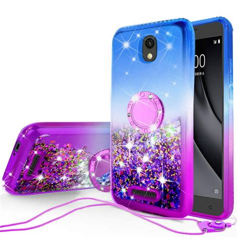 Case for Alcatel Insight (Cricket) / TCL A1 A501DL Case,Ring Kickstand Liquid Glitter Shock ...