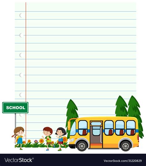 Border template design with kids on school bus Vector Image