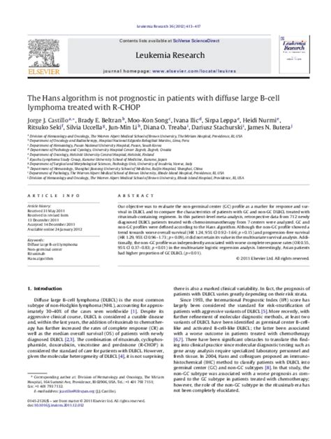 (PDF) The Hans algorithm is not prognostic in patients with diffuse ...