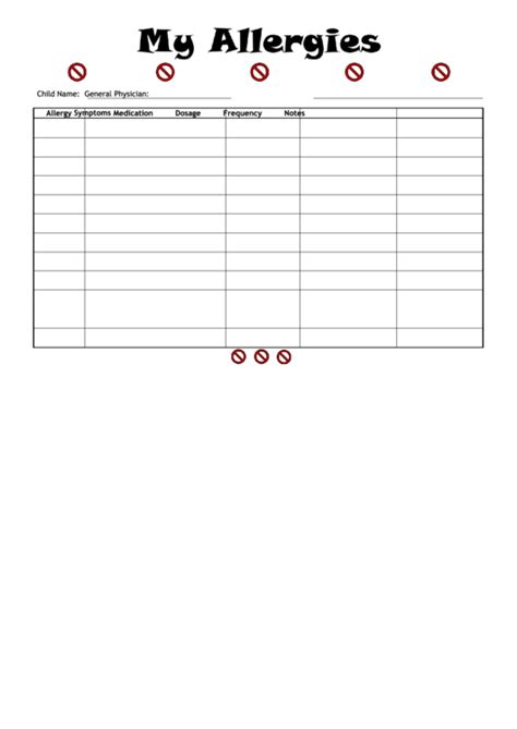 Printable Food Allergy Form Template - Printable Templates