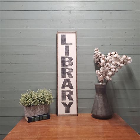 Library Sign Library Decor Wood Library Sign Vertical - Etsy