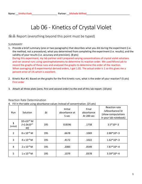 Lab 06 -Kinetics of Crystal Violet Lab Report Worksheet-1 - 1 Name ...