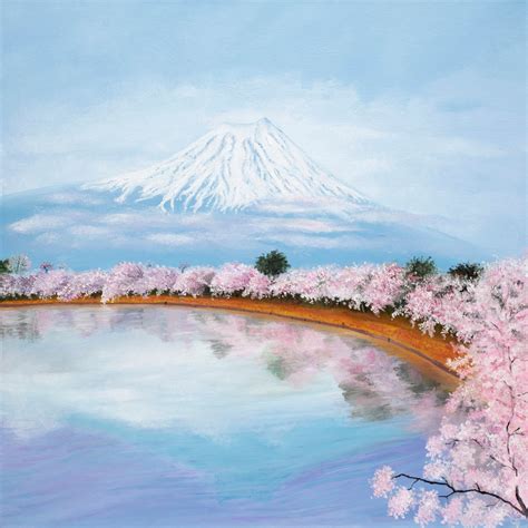 Icon Mt Fuji With Sakura Cherry Blossom Japanese Landscape Original Oil ...