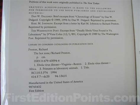 First Edition Criteria and Points to identify The Hot Zone by Richard ...