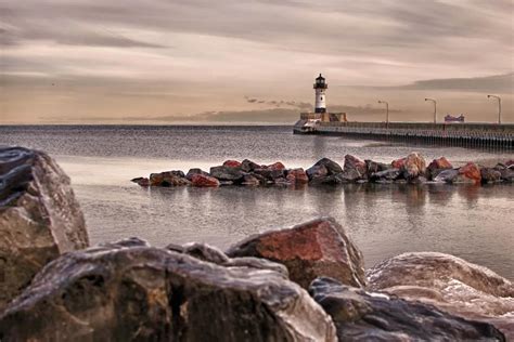 Duluth Minnesota - the lighthouse near Canal Park - with a shear ...