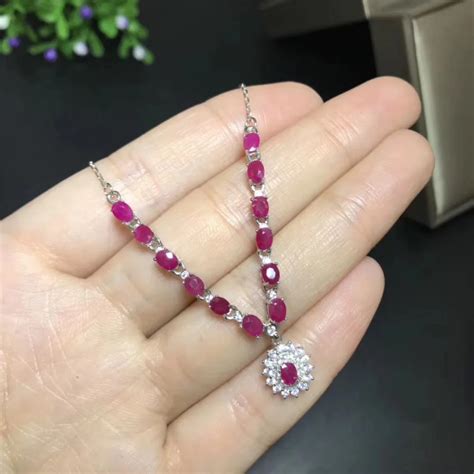 Natural red ruby stone Necklace natural gemstone Pendant Necklace S925 silver Fashion Elegant ...