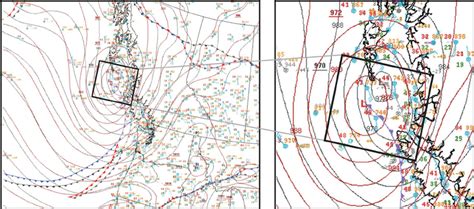 Overlay of NOAA surface analysis maps at 18 UTC (color) and 21 UTC... | Download Scientific Diagram