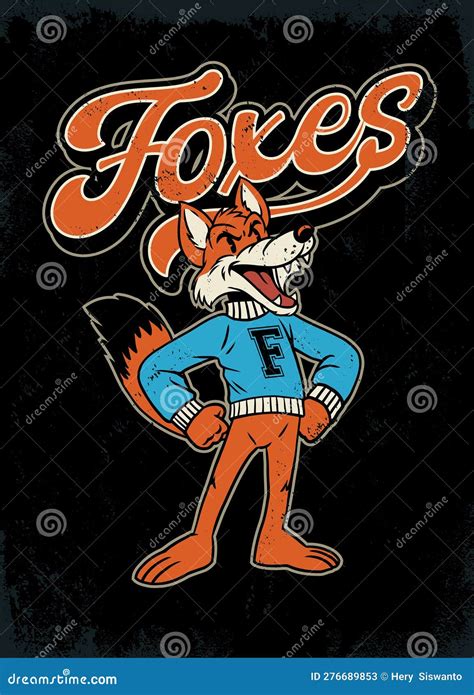 Vintage Shirt Design of Fox Mascot School Logo Stock Vector - Illustration of champion, activity ...