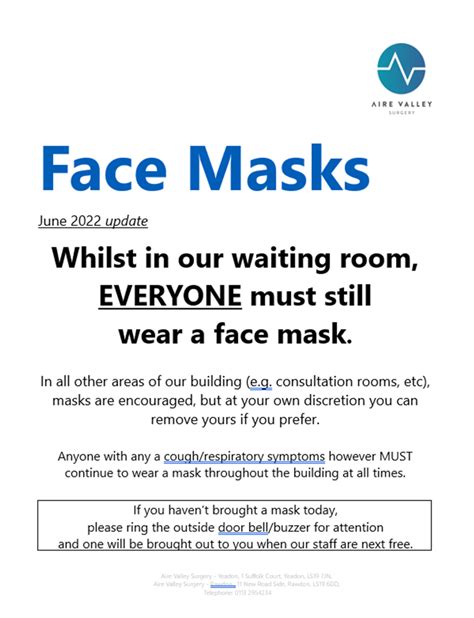 Face Masks: Practice policy (10th June update) - Aire Valley Surgery