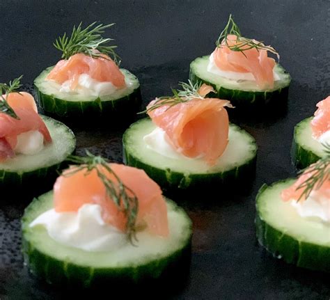 Smoked Salmon Canapes - low carb edition made with cucumber!