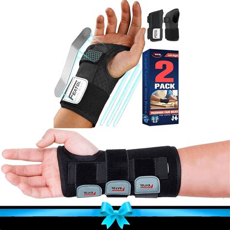 Amazon.com: FEATOL Wrist Brace for Carpal Tunnel+ 2 Packs Wrist Brace ...