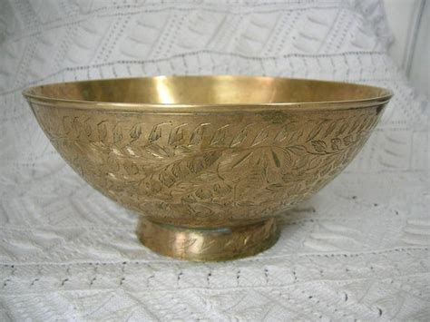 Brass Bowl India Hand Engraved Floral Motif by CircaMundiVintage