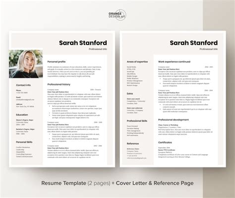 Elegant Resume Template for Word Professional CV With Photo - Etsy