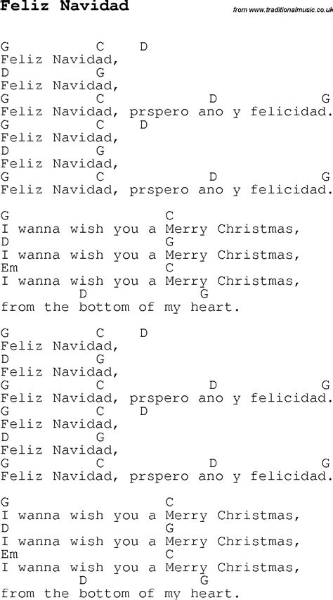 Christmas Carol/Song lyrics with chords for Feliz Navidad | Ukulele songs, Guitar songs ...