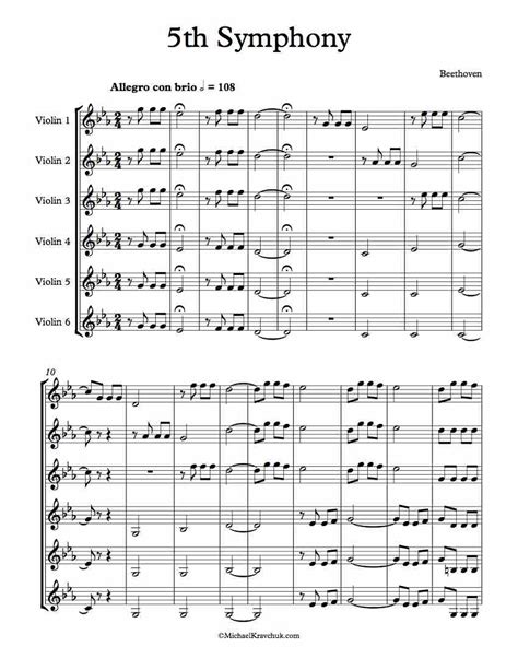 Free Violin Sheet Music - Arrangement For 6 Violins - Beethoven's 5th ...