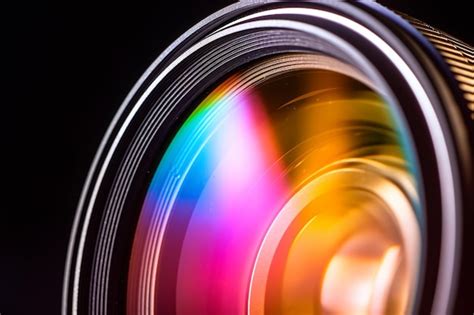 Premium AI Image | Professional camera lens closeup with colorful reflections