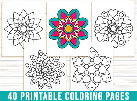 Mandala Coloring Pages for Kids 40 Easy Mandala Coloring - Etsy