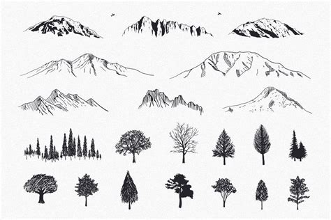 Hand-Drawn Mountains and Trees | Mountain drawing, How to draw hands ...