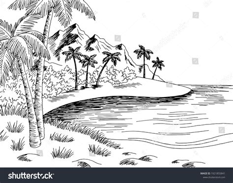 Sea Coast Graphic Beach Black White Stock Vector (Royalty Free) 1921855841 | Shutterstock