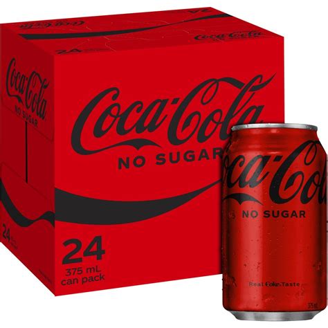 Coca Cola No Sugar Soft Drink Cans 375mL x 24 Pack | BIG W