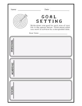 Goal Setting Worksheet (one-page, back to school activity, personal goals) PDF