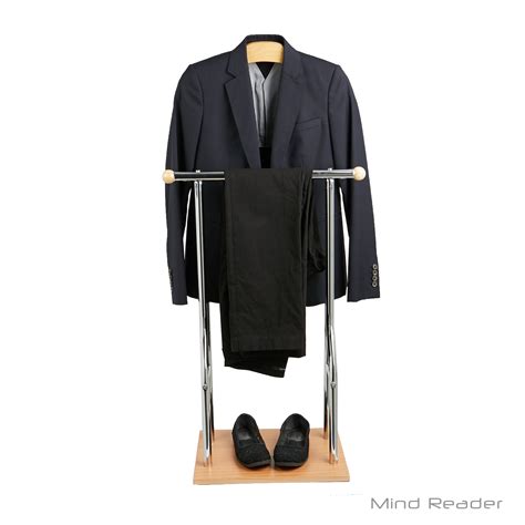 Mind Reader Metal and Bamboo Wood Valet Suit Rack Stand, Silver - Walmart.com