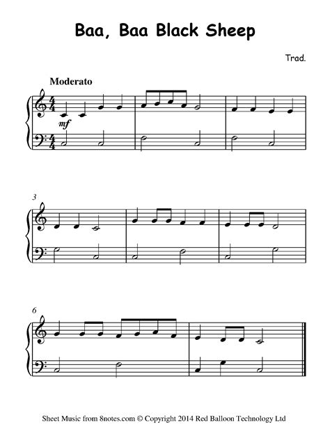 Baa, Baa Black Sheep Sheet music for Piano - 8notes.com