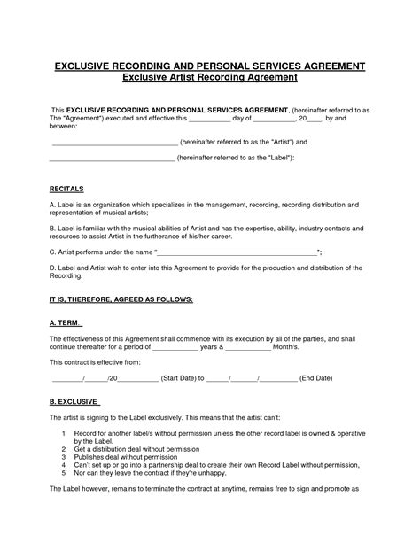 Recording Agreement - Free Printable Documents