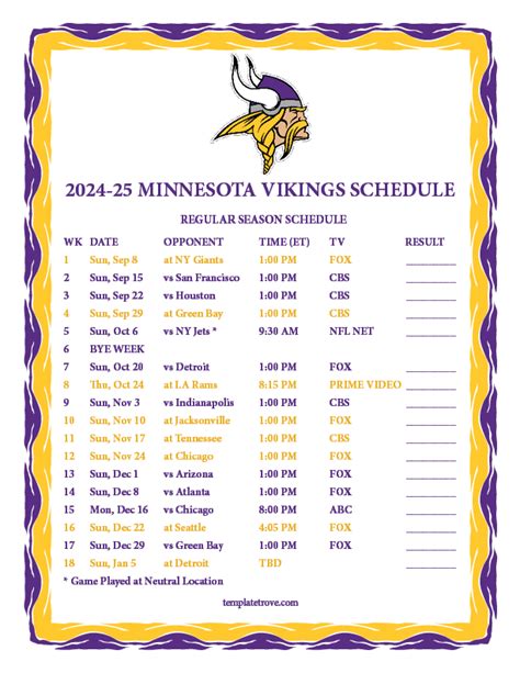 Minnesota Vikings 2024 Nfl Football Schedule - Ericha Oneida