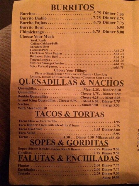 Menu at Habanero Mexican Grill restaurant, Beecher