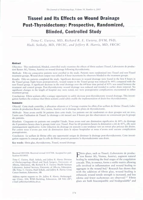 (PDF) Tisseel and Its Effects on Wound Drainage Post-Thyroidectomy: Prospective, Randomized ...