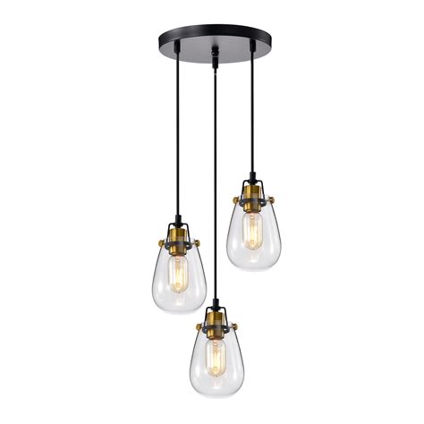 3-Light Black and Antique Gold Pendant with Wire and Glass Shade – Edvivi Lighting