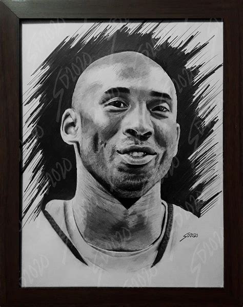 Kobe Bryant Portrait Drawing w/ Frame, Hobbies & Toys, Stationary & Craft, Art & Prints on Carousell