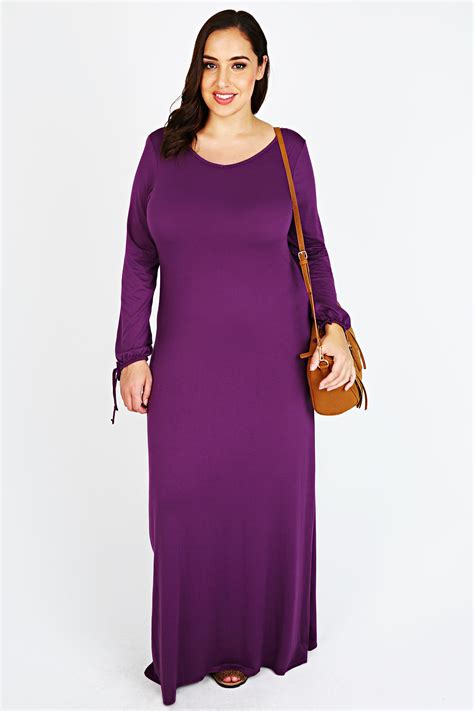 Dark Purple Long Sleeve Maxi Dress With Gathered Sleeves Plus size 14,16,18,20,22,24,28, 30-32, 34-