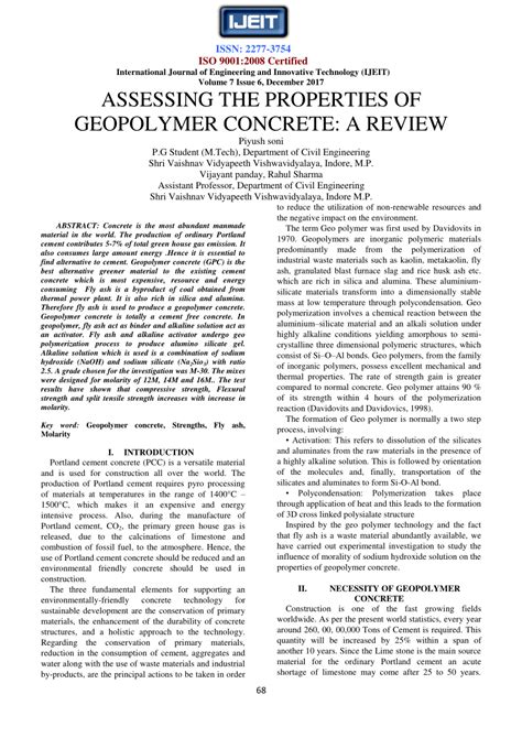 (PDF) ASSESSING THE PROPERTIES OF GEOPOLYMER CONCRETE: A REVIEW