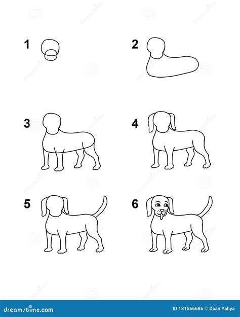 How To Draw Dog Step by Step Cartoon Illustration with White Background Stock Illustration ...