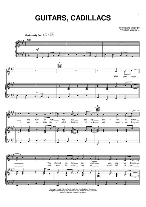 Guitars, Cadillacs" Sheet Music by Dwight David Yoakam for Piano/Vocal ...