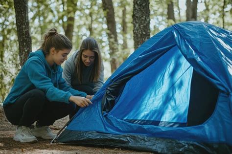 Tent Setup in Woods | Premium AI-generated image